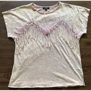 ODDY ODDI T-Shirt Womens Sz Small Tie dye tassel shark bite hem Boho Western